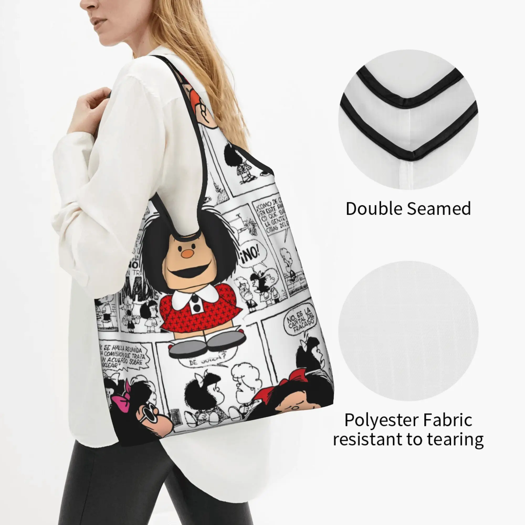 Reusable M-Mafaldas Manga Comics Shopping Bag Women Tote Bag Portable  Grocery Shopper Bags