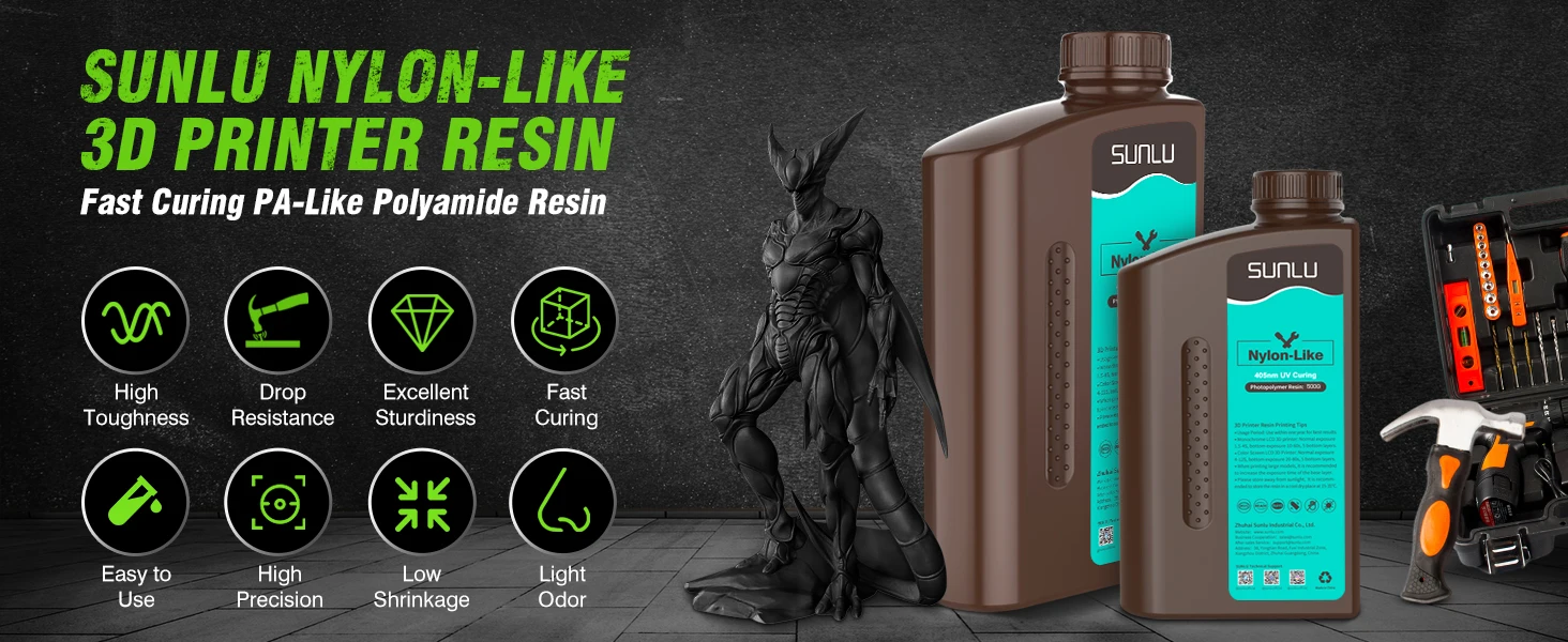 SUNLU 2KG Nylon-Like/ Toughness / High Temperature 3D Resin 405nm UV Resin For Most SLA/DLP/LCD 3D Printer Material UV Sensitiv