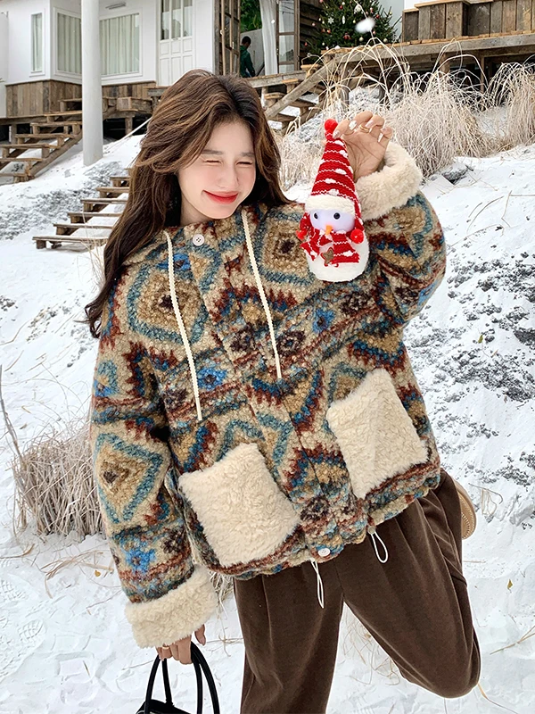 Retro Anti-Aging Double-Sided Wear Warm Lamb Fur Jaet Women ort Sle Autumn Winter New Thiened Fluffy Lamb Velvet Coat