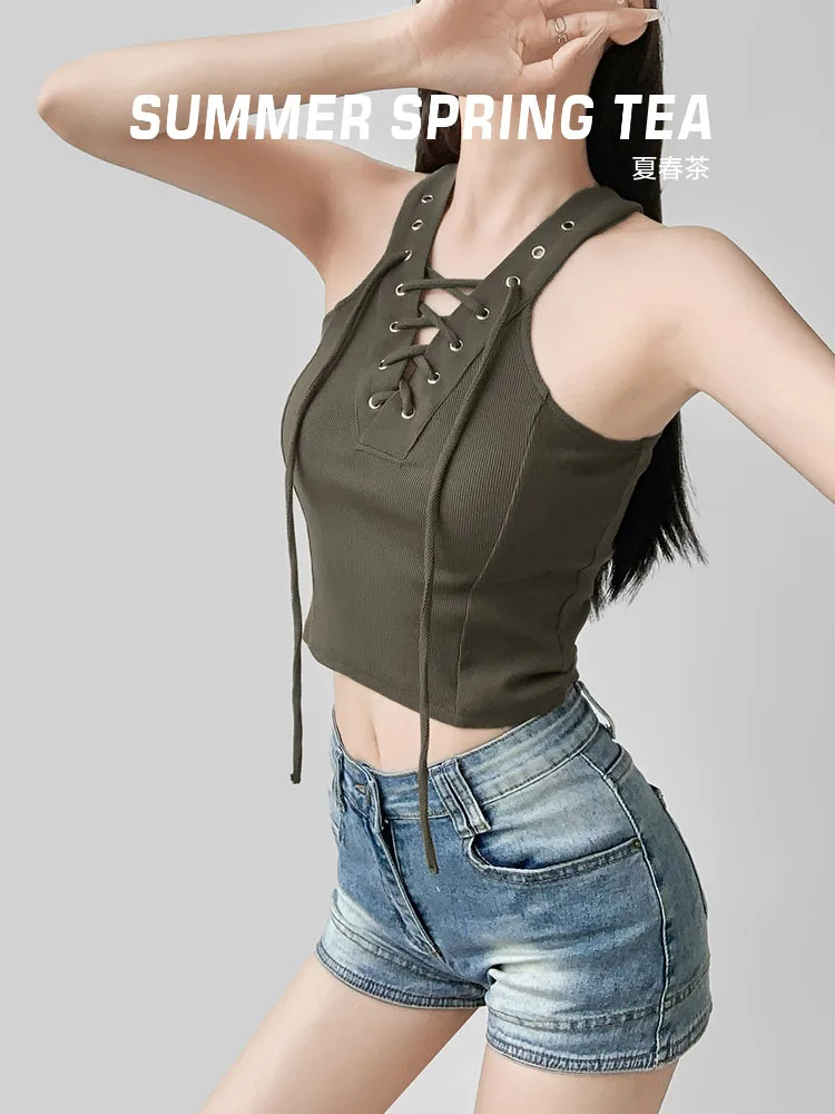 Zomer Lente Thee Pittig Meisje Stropdas Taille Vest Riem Dames Zomer 2024 Nieuw Ontwerp Afslanken Innerlijke Slijtage Top Straat Sle ort S...