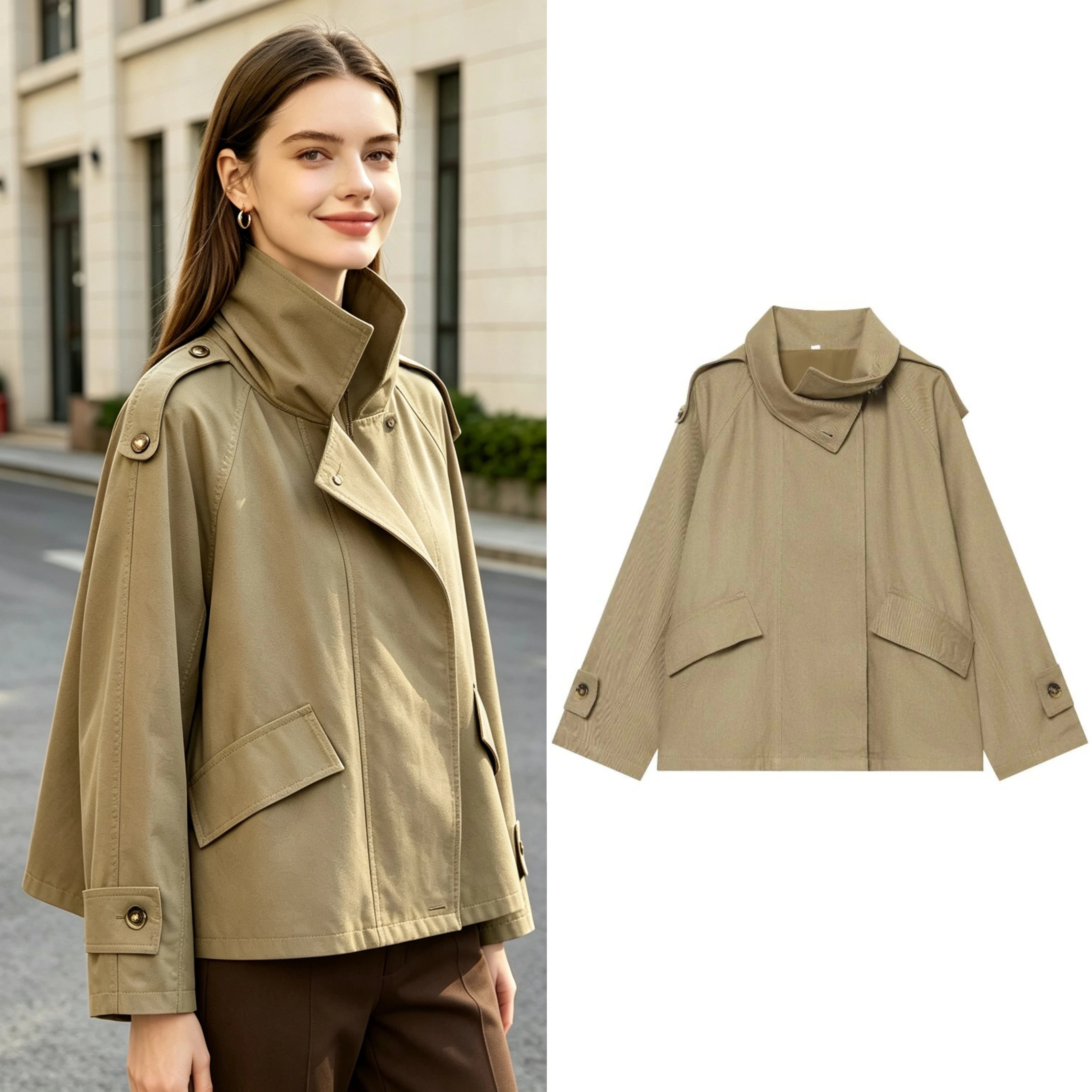 Women's Windbreaker Autumn New Fashion Lapel Collar Long Sleeve Loose Trench Coat Casual Female Streetwear Outerwears