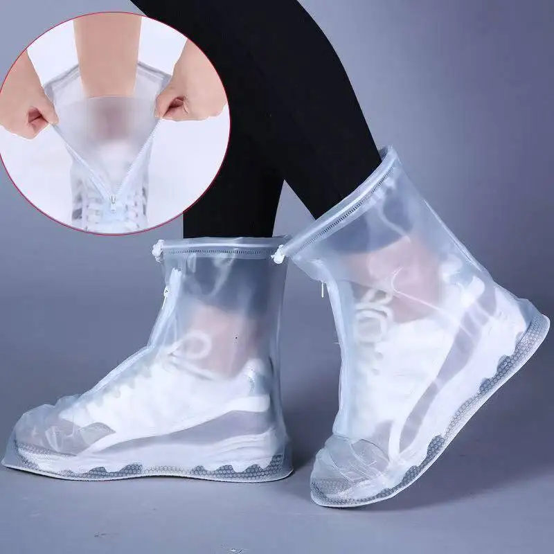 Transparent Waterproof Rain Shoe Covers Zipper Design Wear Resistant Reusable Foot Protector for Outdoor Daily Use