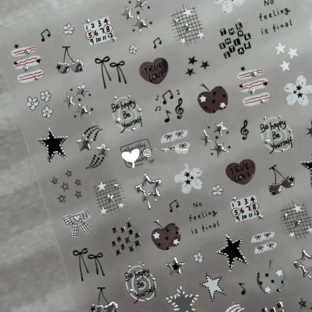 New Personalized American Sweet Cool Apple Star Hot Silver Manicure Stickers Diy Nail Decoration Stickers Retro Simple Stickers