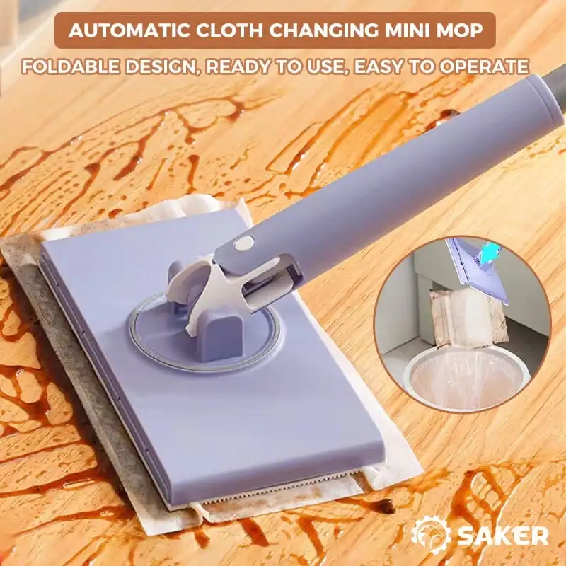 Automatic Cloth Changing Mini Mop Mini Sweeper Cleaning Mop with Short Mop Handle 360° Small Flat Dust Mop,Dry and Wet Cleaning