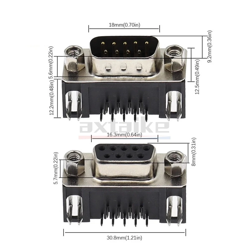 5PCS DR9 RS232 Seriale VGA Presa Femmina Maschio Connettore Montaggio su PCB D-Sub 9Pin 90 Gradi Ago Piegato DB9 Porta Seriale Base