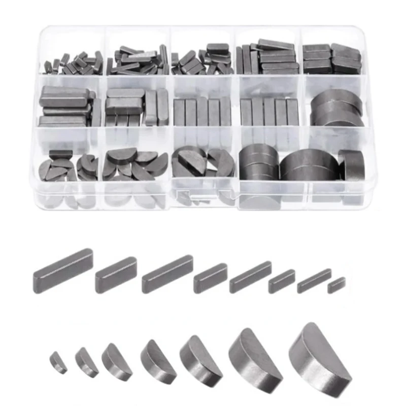 130pcs M2.5-M6 Woodruff Key Assortment Kit Half Moon Key Feather Flat Parallel Key Crankshaft Pins Kit For Repair Tools