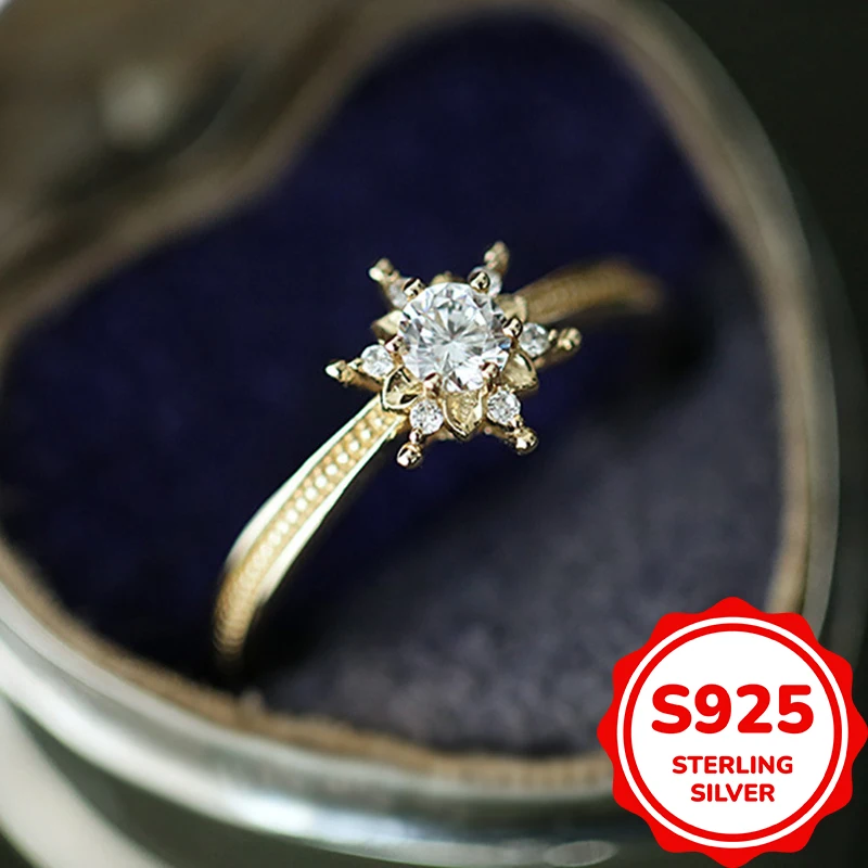 

S925 серебро с шестью когтями, полое чистое красивое кольцо со снежинкой, женское открытое кольцо, подарочное кольцо с хвостом