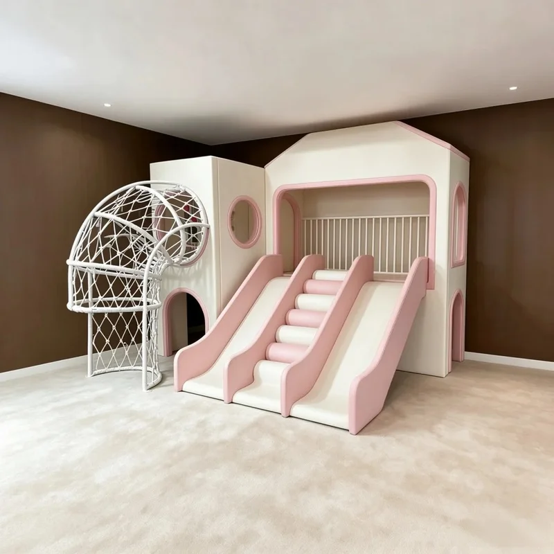 Custom Elegant Neutral Soft Play Set Toddler Sensory Indoor Playground with Slide and Net Climber Soft Equipment for Party Cafe