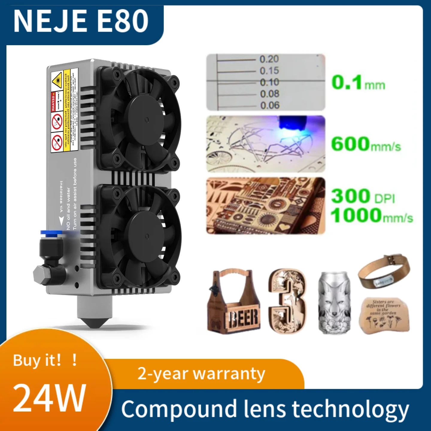 24W NEJE E80 CNC laser module 450nm blue light TTL suitable for engraving machines wood leather spray paint metal aluminum oxide