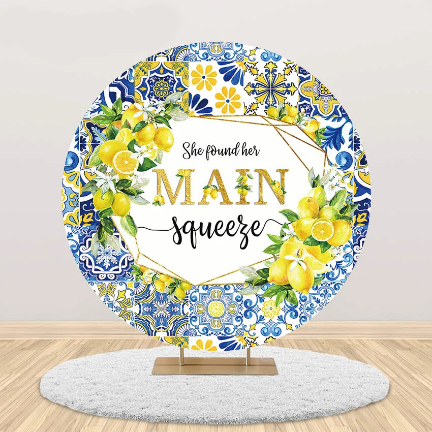 Mehofond Photography Background Round Morocco Lemon Bridal Shower Elastic She Found Her Main Squeeze Cover Decor Backdrop Studio