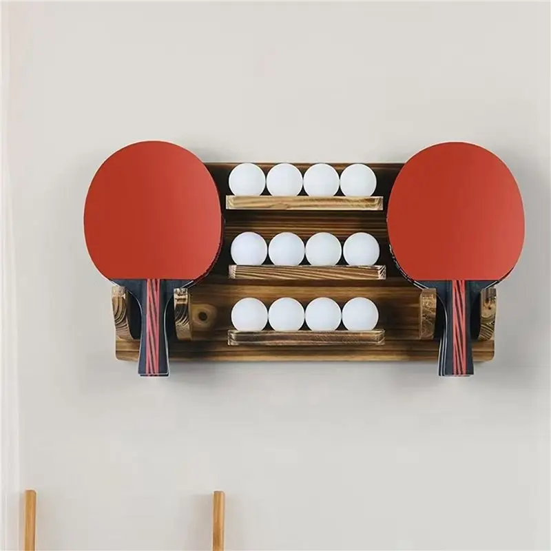 X08A 2X Ping Pong Paddle Holder Wall Mount Storage Rack - Table Tennis Racket Display Accessories Organizer