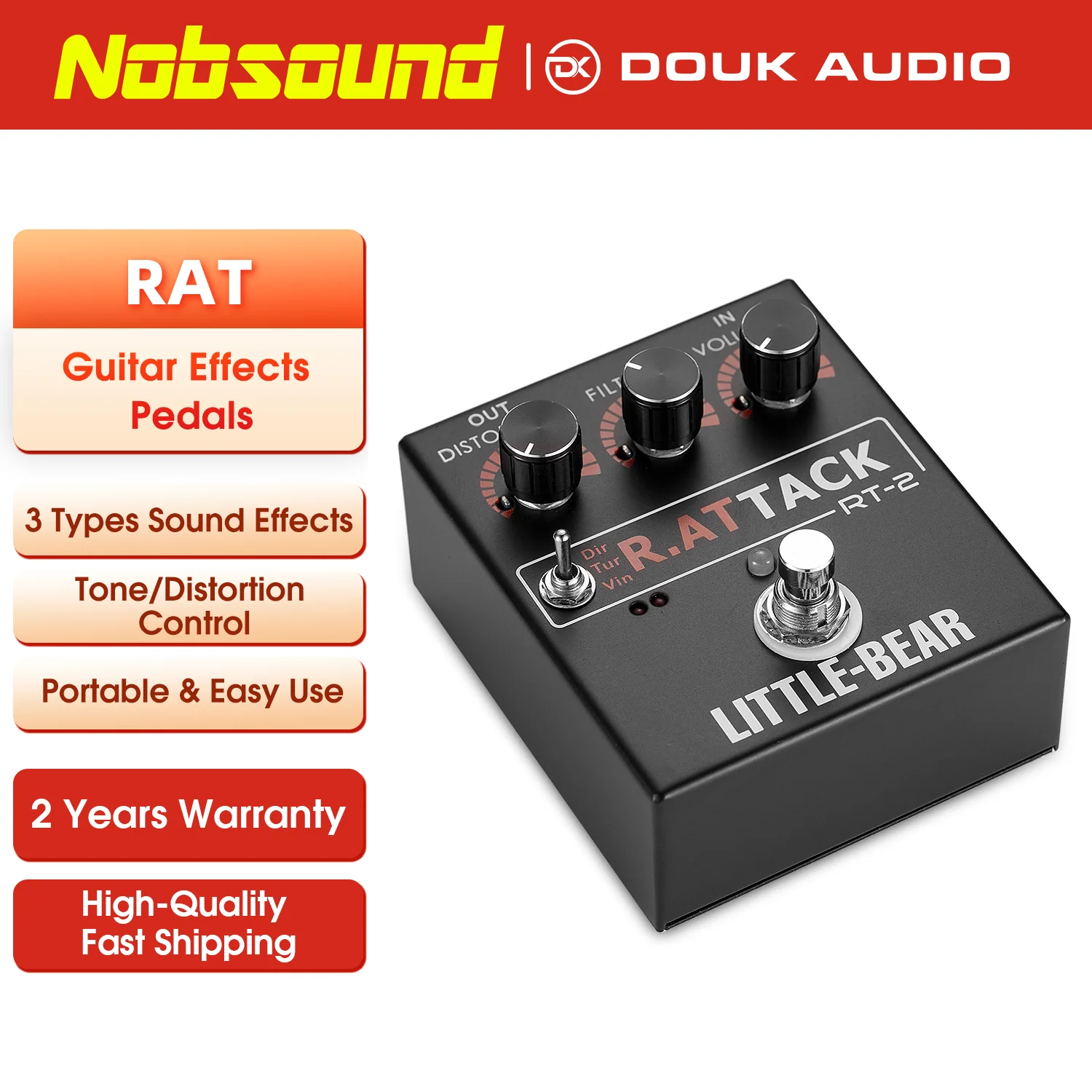 Little Bear HiFi Electric Guitar Effector 3 RAT model DIRTY/TURBO/VINTAGE Stomp Box Pedal LM308AN Guitar Amplifier