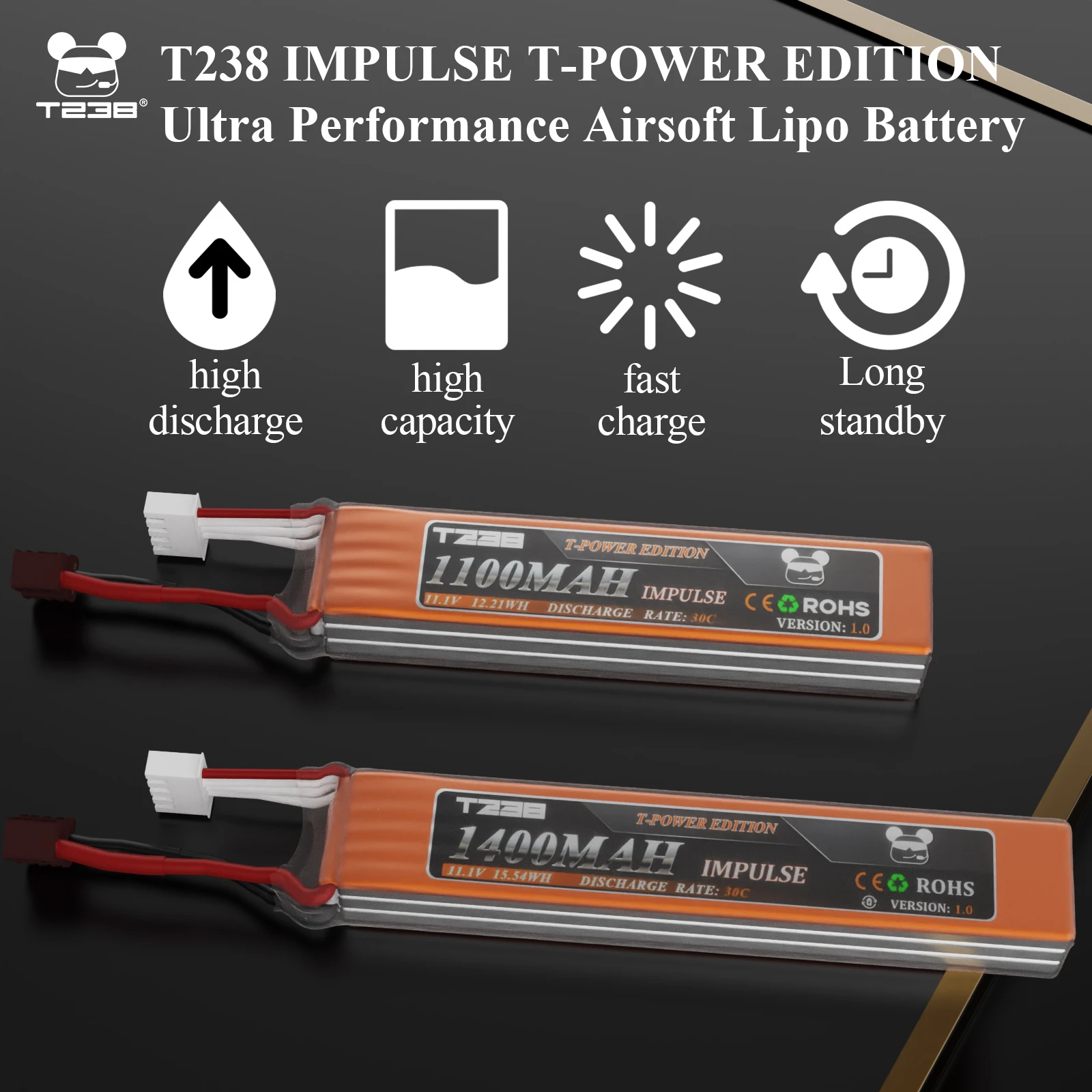 T238 akumulator impulsowy 11.1v do pistoletu na wodę Airsoft 1100/1400mAh 30C do pistoletów pneumatycznych BB zabawki elektryczne części pistoletów