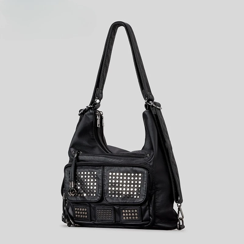 

Vintage Shoulder Bags For Women Leather Large Capacity Solid Purse Handbags Ladies Travel Commuter Tote Bags