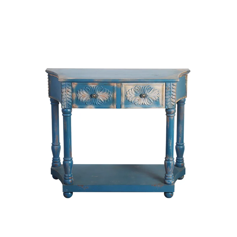Designer retro curved semicircle against the wall entrance table peacock blue old carved side table entrance entrance table