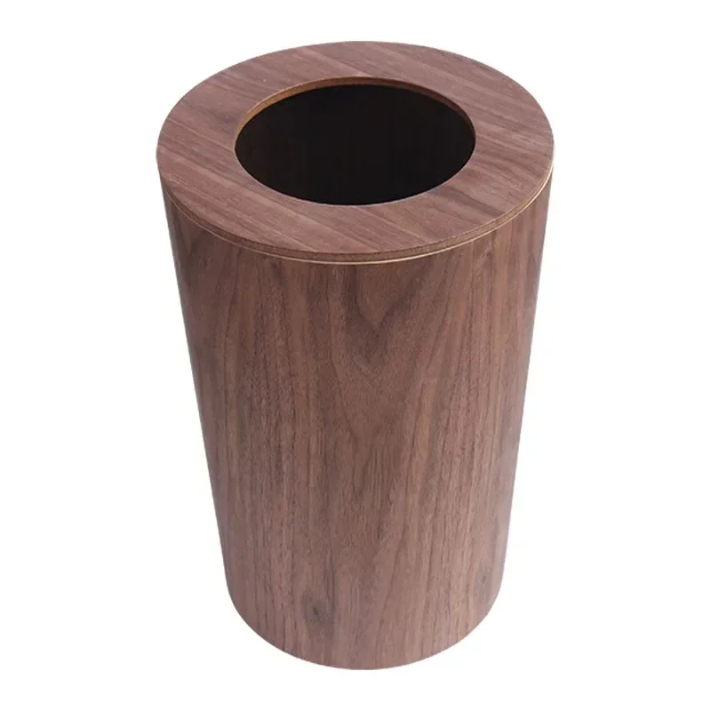 9L Garbage Can with Lid Waste Bins Solid Wood Wastebasket Home Cleaning Tools Round Trash Can Swing Cover Office Storage Baskets