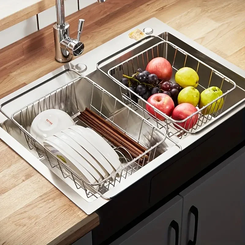 1pc Telescopic Stainless Steel Kitchen Sink Drain Basket Fruits and Vegetables Dish Sponge Drying Storage Rack Kitchen Supplies