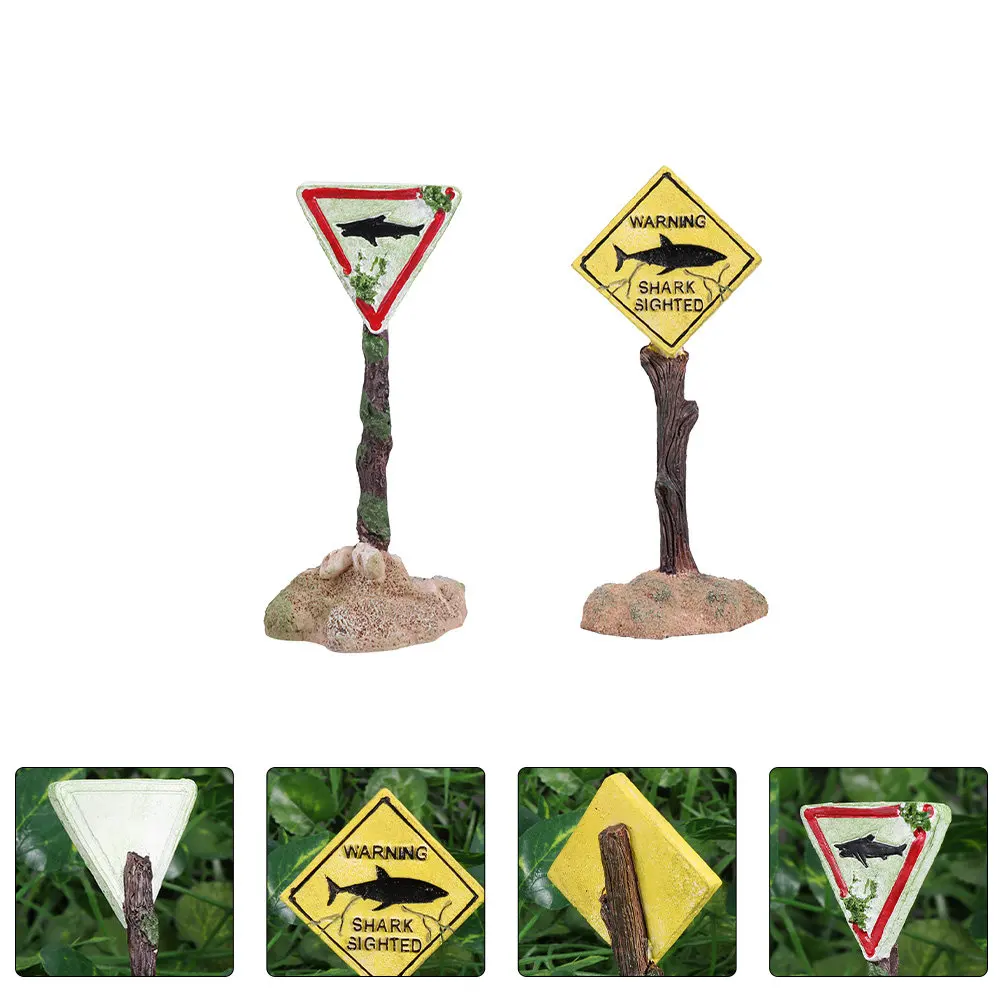 2Pcs Resin Warning Sign Miniature Ornaments Realistic Resin Decoration Garden Desktop Adornment for Micro Landscape Decor