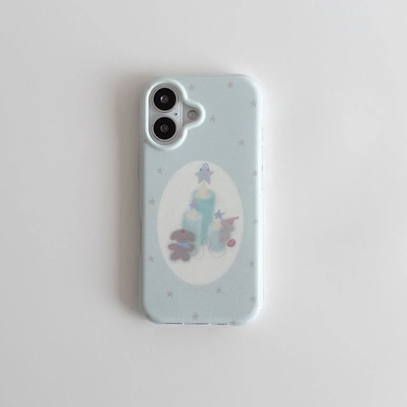 Funda de teléfono coreana INS Adorable y encantadora con forma de vela de oso azul para iPhone17 Air 16 15 14 13 12 11 Pro Max Plus cubierta anticaída