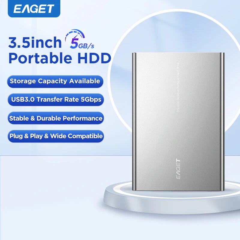 Eaget Portable External Hard Drive 3TB HDD 3.5 inch 5Gbps US Adapter External Hard Disk Memory Compatible for PC MacBook