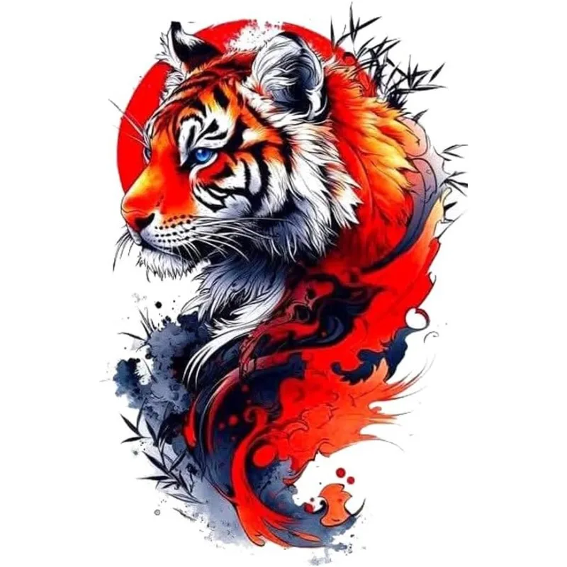 Japanese Ink Red Sun Tiger Vinyl Sticker for Car Hood Trunk Decor