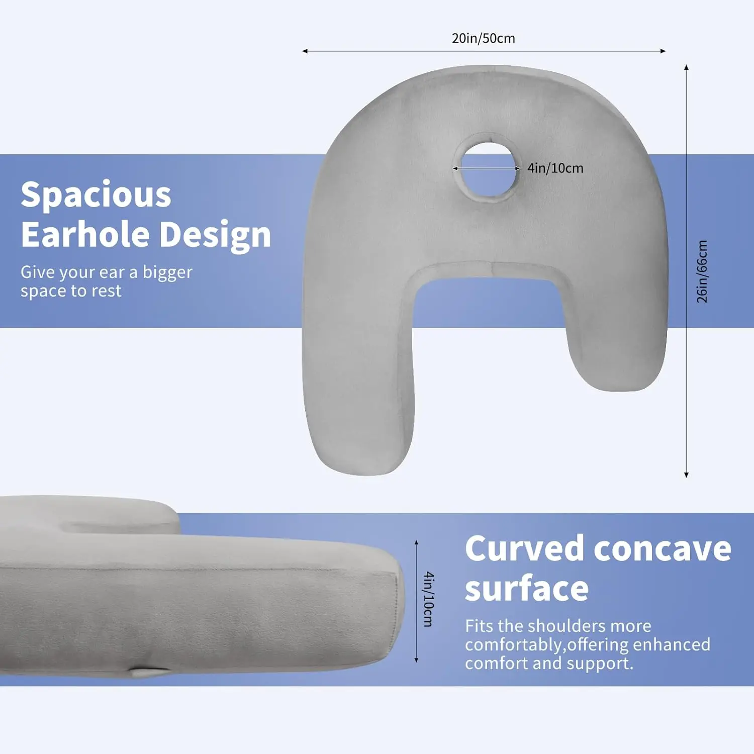 Ear Piercing Pillow - Side Sleeper Body Pillow with Ear Hole for Pain Relief, J-Shaped Ergonomic Support