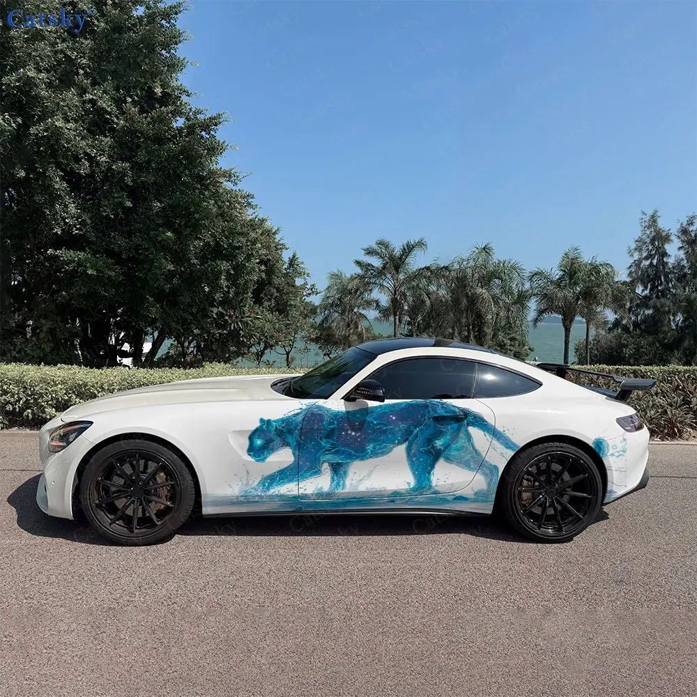 2pcs Star Ocean Vein Cheetah Car Side Wraps, Self-Adhesive PVC Waterproof & Scratch-Resistant Stickers, Car Accessory Gift