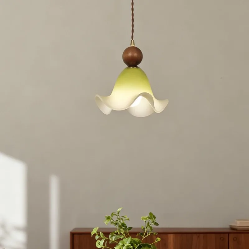 Gradient Green Glass Lampshade LED Pendant Lights Skirt Design Chandelier Entrance Balcony Living Room Bedroom Indoor Wall Lamps