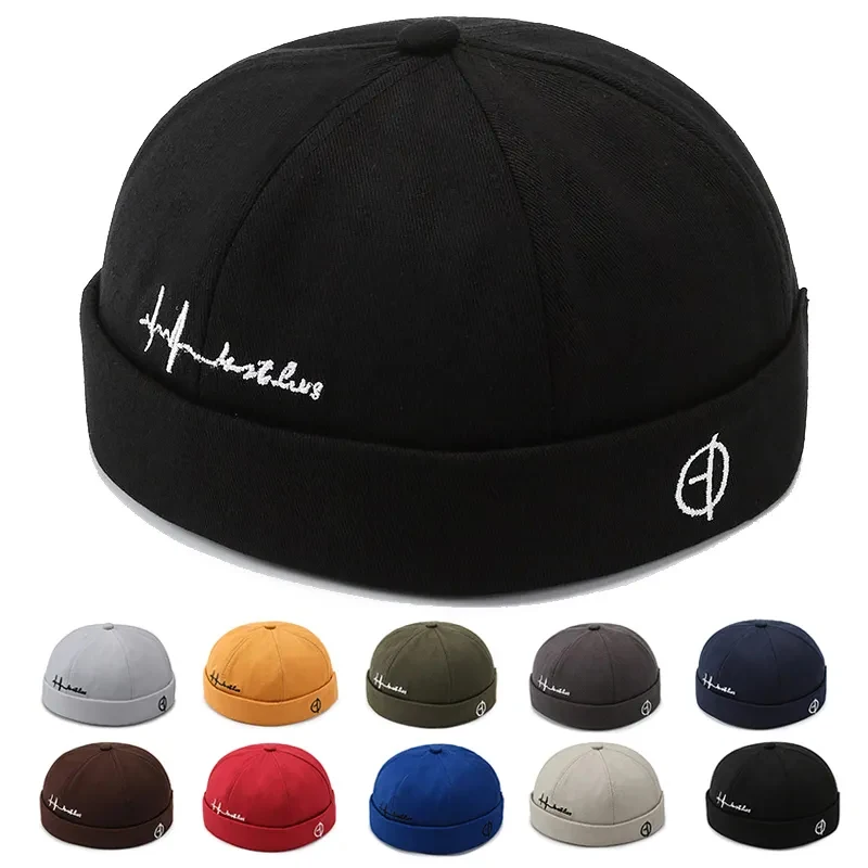 Fashion Men Docker Cap Brimless Skullies Cap Beanie Hat Soft Top Hats Hip Hop Hats Adjustable Vintage Solid Color Street Caps