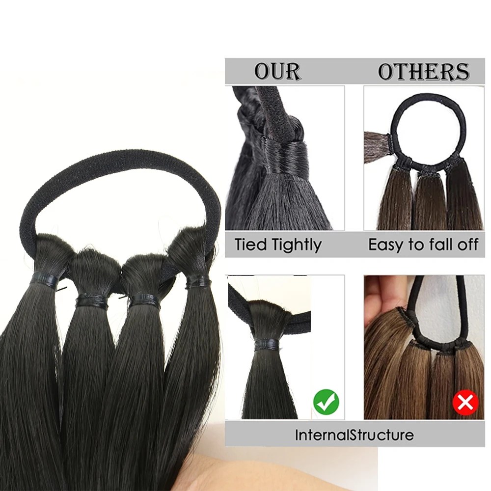 DIY Ponytail Extensions Synthetic Boxing Braids Wrap Around Chignon Tail With Rubber Band Hair Ring 34inch Black Braid