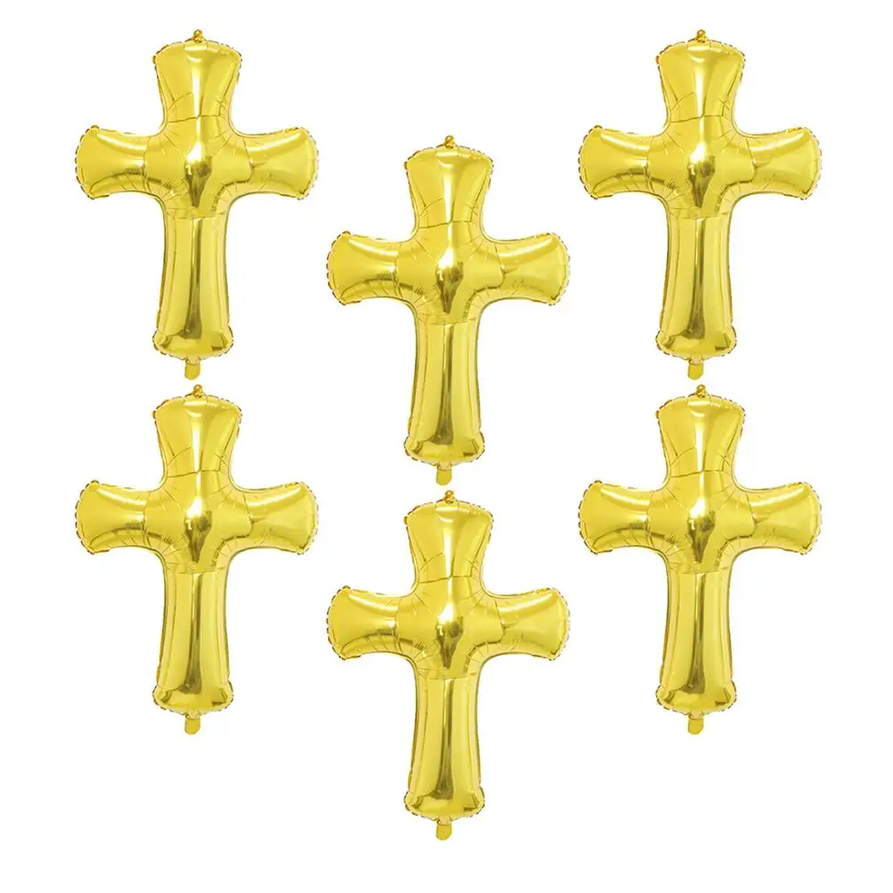 

6 Pcs Cross Balloons Aluminum Foil Baby Baptism Christening Decorations Party Supplies Jesus Ballon Birthday Balloons