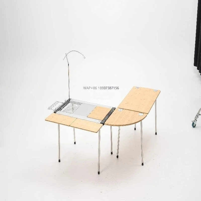 Aluminum Camping Table  Foldable Bamboo BBQ Outdoor Table with 3 Unit Frame Extension Corner Plate Combination Kit