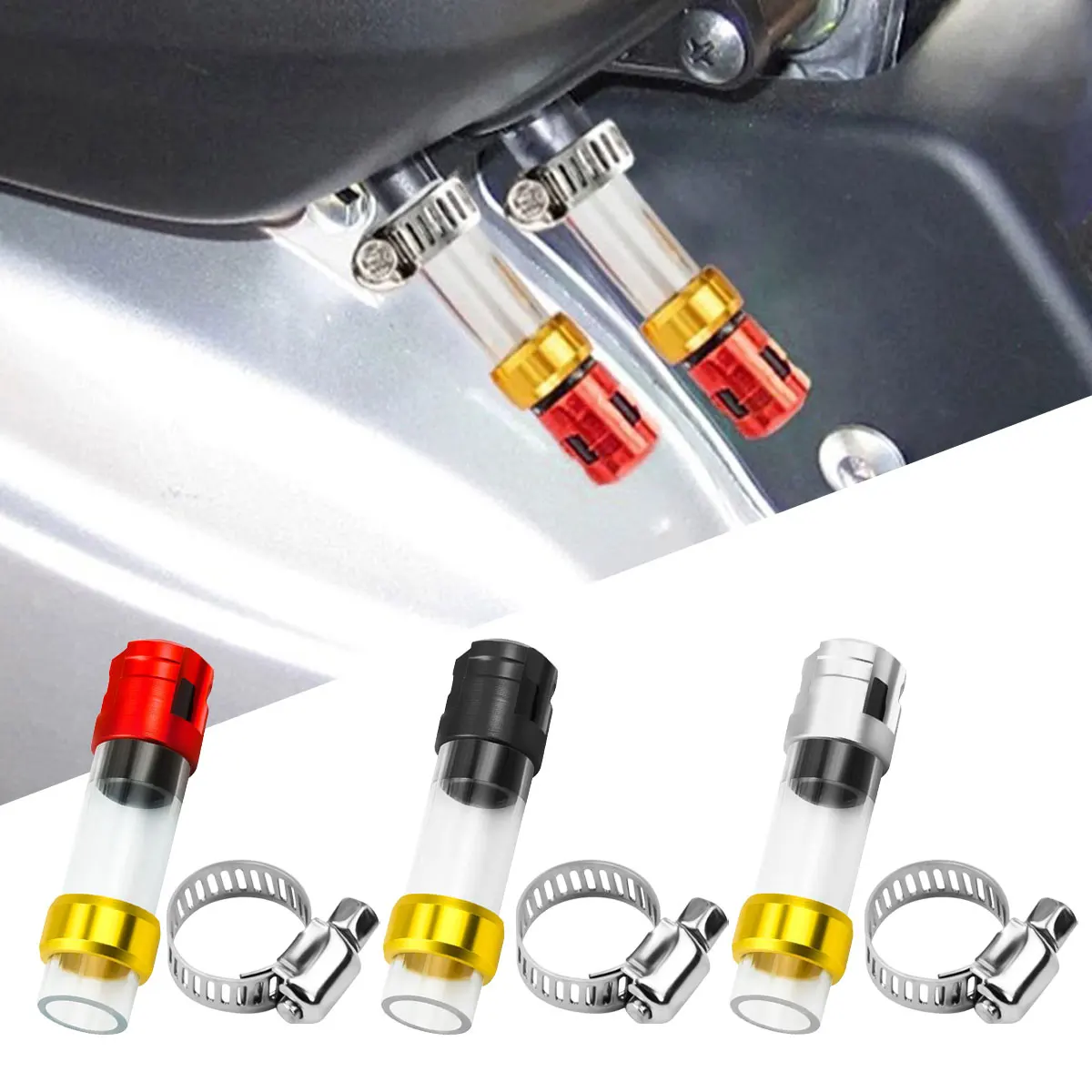 

Click Air Filter Tube Filter Motorcycle Fuel Hose Motorcycle Accessories Aluminum Alloy Head Plug Gas Exhaust Red Black Sliver