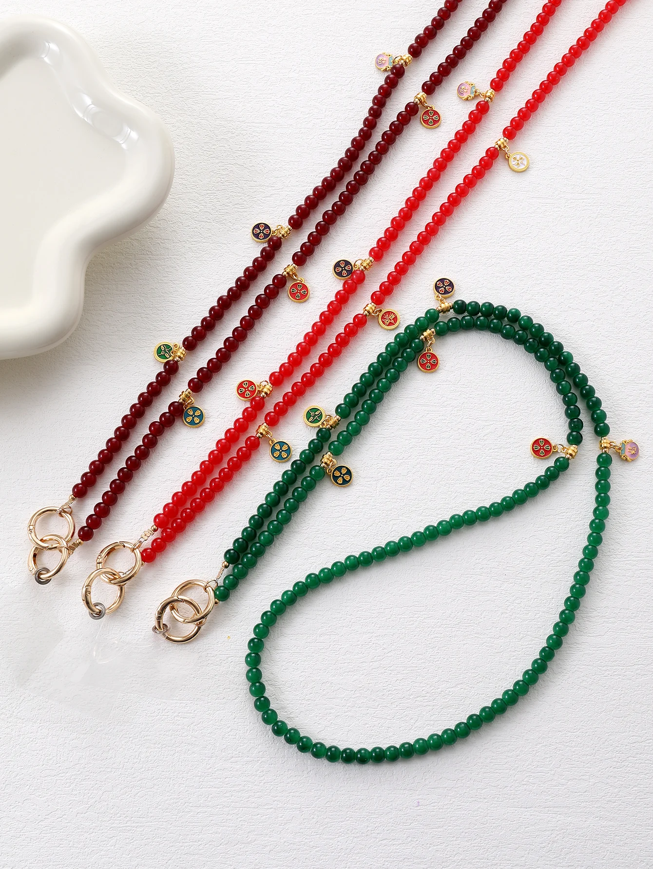 

Multi Colored Fashionable Chinese Style Glass Bead Anti Lost Phone Hanging Chain, Niche Five Emperor Money Pendant With Card