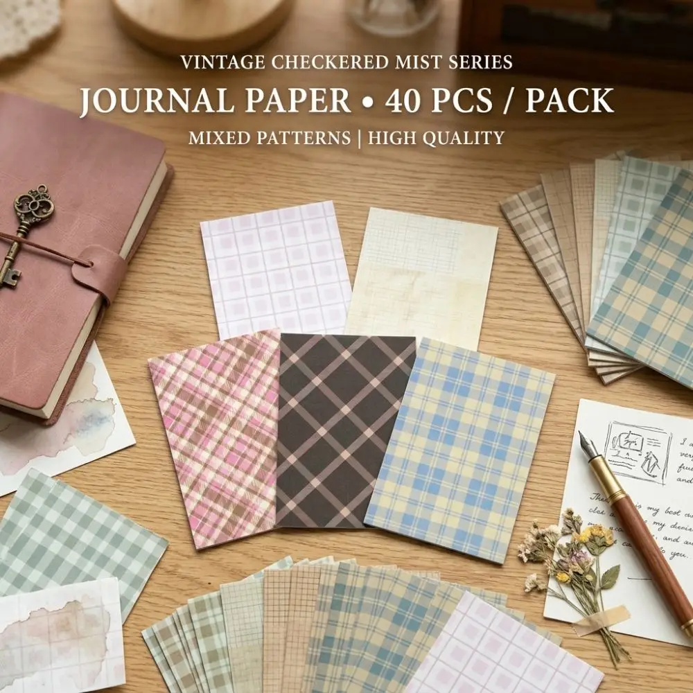 40pcs/pack Plaid Series Scrapbook Material Paper DIY Aesthetic Pastel Journaling Material Paper Collage Materials