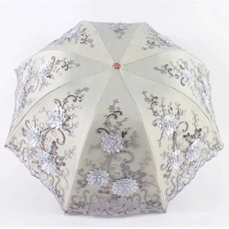 New Fashion Vintage Embroidered Lace Folding Princess Umbrella Summer Outdoor Portable UV Protection Sun Umbrella Sunny Umbrella