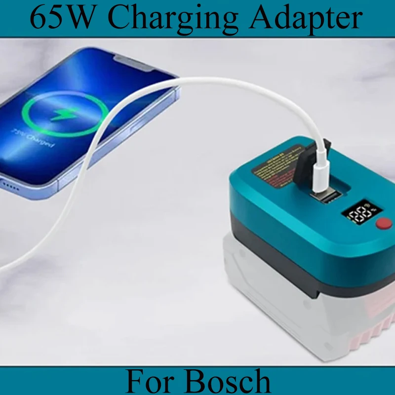 

65W USB Charger Adapter for Bosch 18V Li-Ion Batteries Portable Quick Charger Battery Adapter with LCD Display USB/Type-C Ports