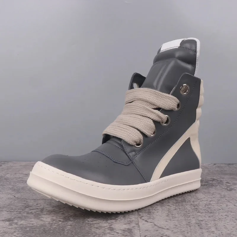 Rick Vintage Real Leather High Top Boots Zips Women Men Jumbo Lace Geobasket Luxury Sneakers Ankle Casual Motorcycle Boots