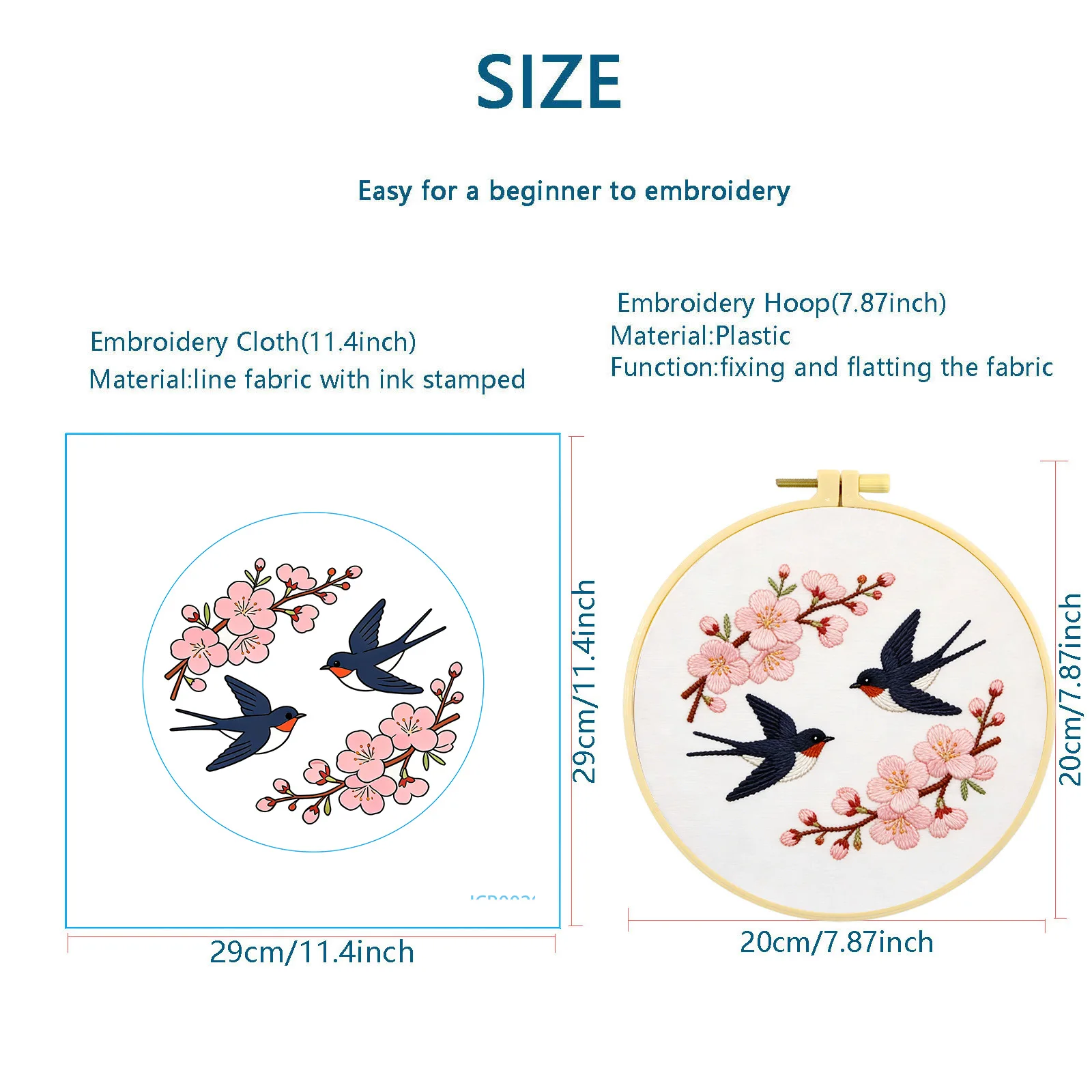 Complete All‑in‑One DIY Embroidery Kit, Swallow & Peach Blossom Motif, Needles Threads‑Craft Supply for Adults