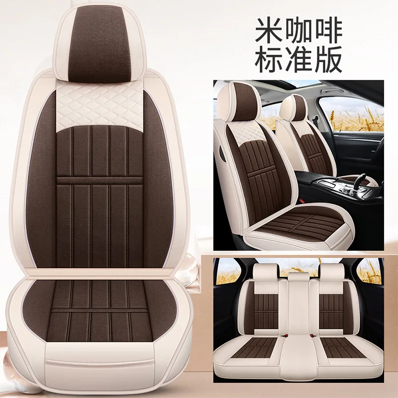 New Linen Car Seat Cover Full Surround Cushion Spring Summer Fabric Automotive Seat Pad Breathable Vehicle Interior Protector