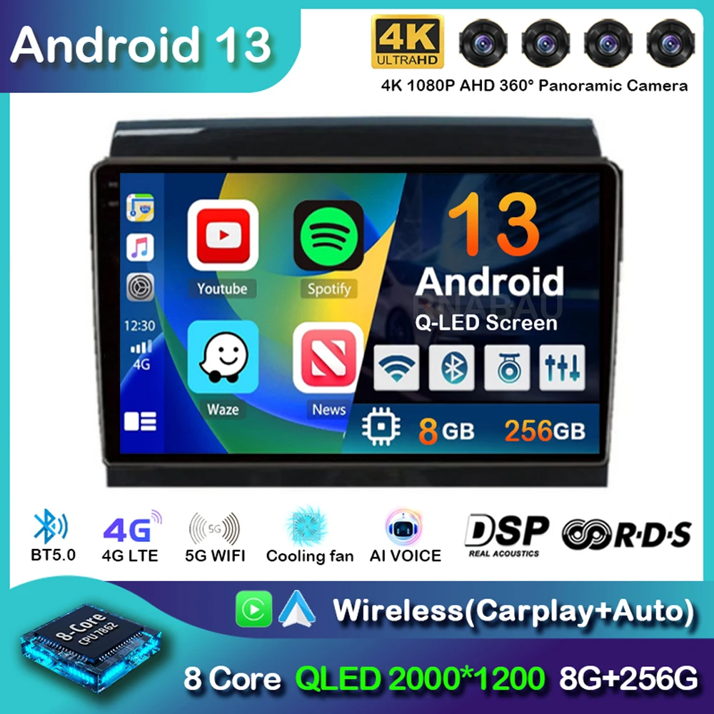 Android 13 Carplay Auto Car Radio 2 Din For FIAT Ducato Citroen Jumper Peugeot Boxer 2007-2015 Multimedia Video Player Stereo BT