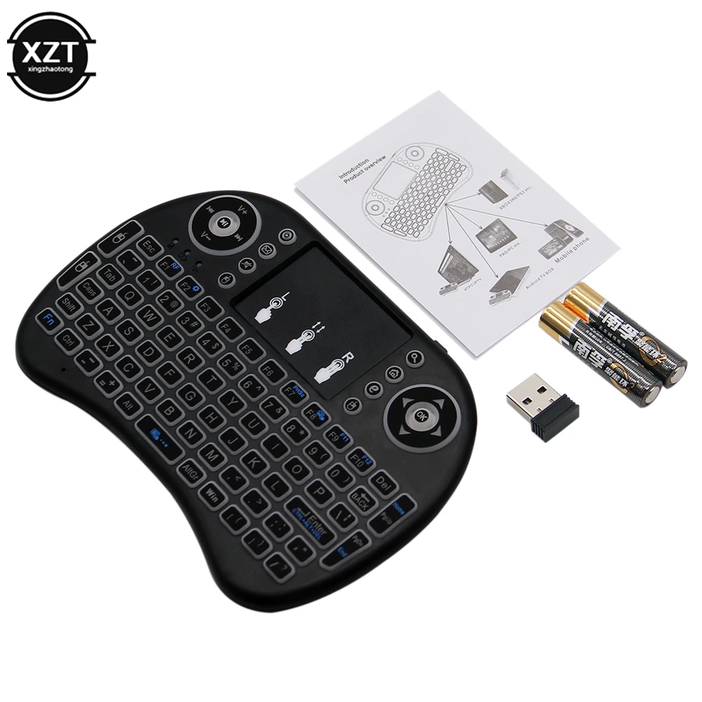 I8 Keyboard Nirkabel Lampu Latar Tiga Warna 2.4G Keyboard Mini Mouse Terbang Remote Control untuk Keyboard Nirkabel PC Kotak TV Android
