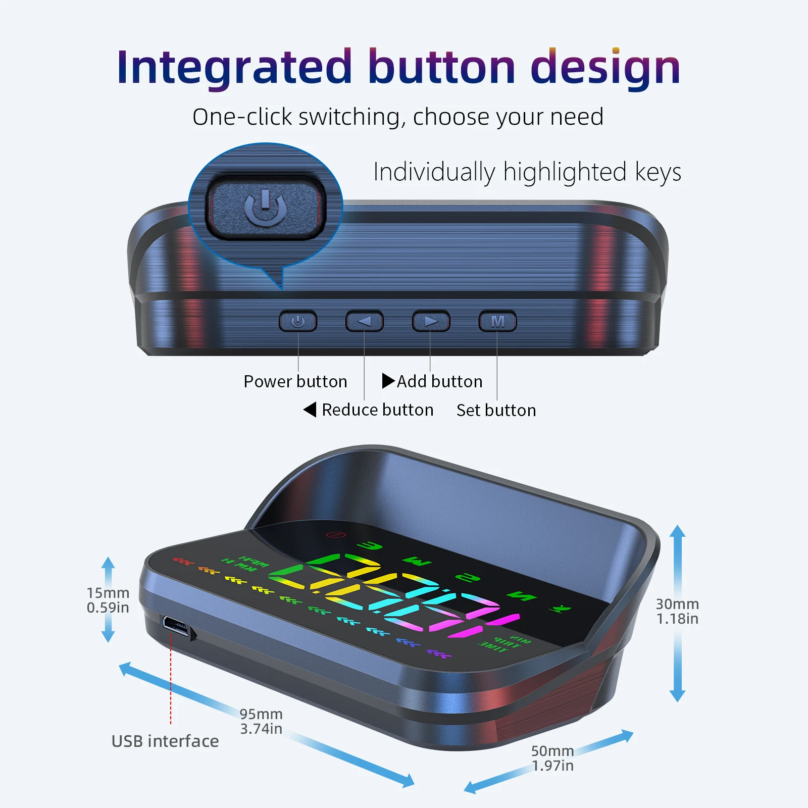 M23 سيارة لتحديد المواقع العارض الزجاج الأمامي HUD رئيس يصل عرض اللون البوصلة KMH/MPH عداد سرعة السيارة مع إنذار السرعة الزائدة
