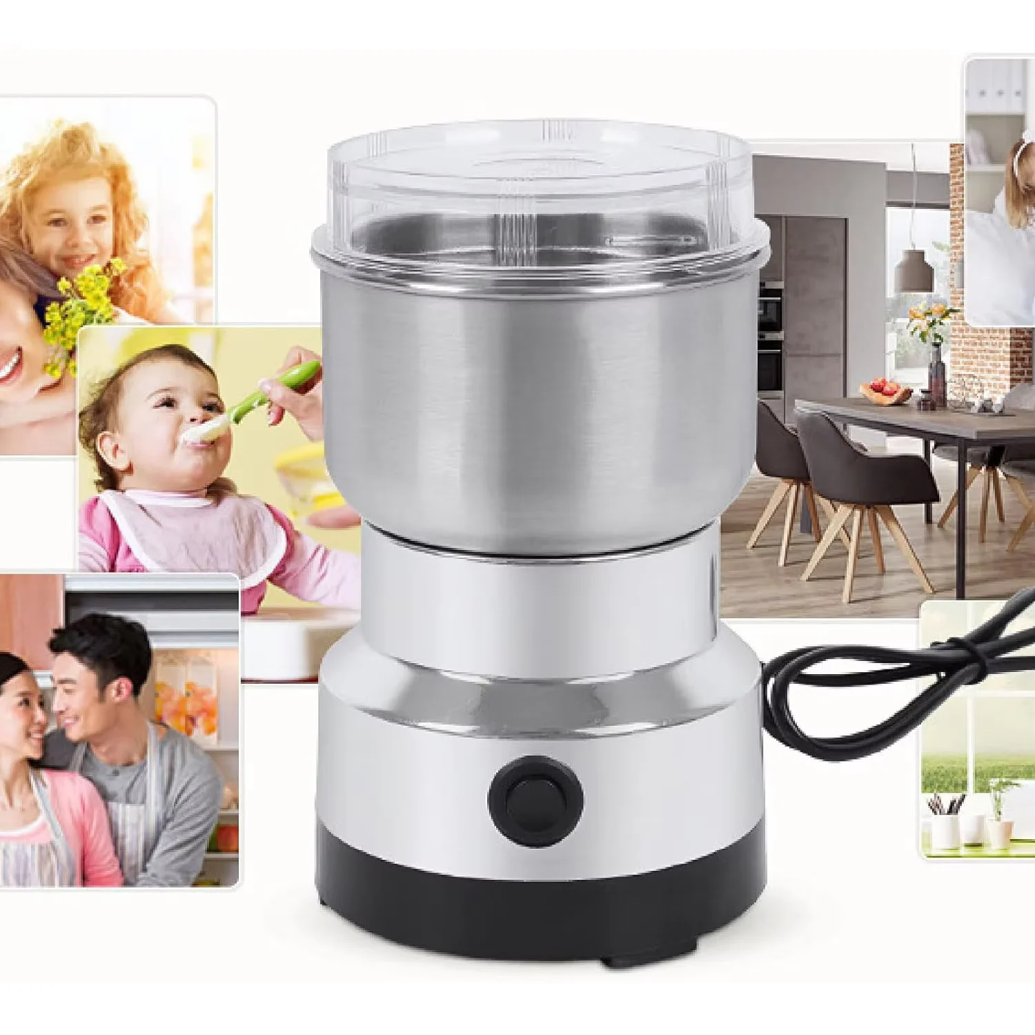 Coffee grinder spice pepper grinder grain grinder 4-blade mini electric grinder household 300ml ultra-fine baby food grinder