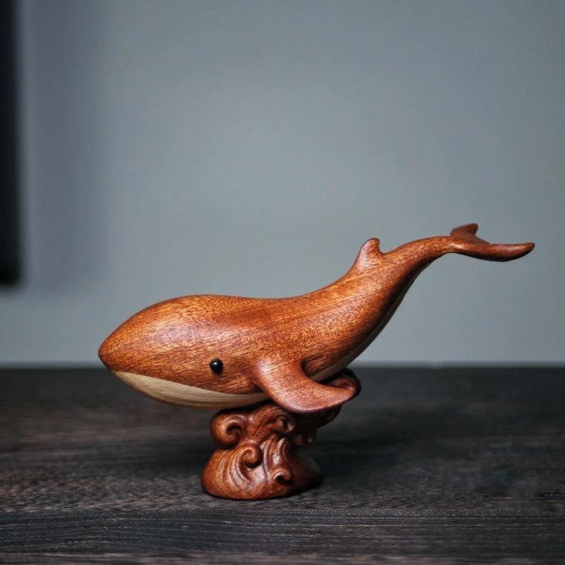 1PC Sapele Beech Wood Joint Carved Whale Figurine Stylish Creative Wooden Animal Home Decor Ornament Fashionable Fish Decoration