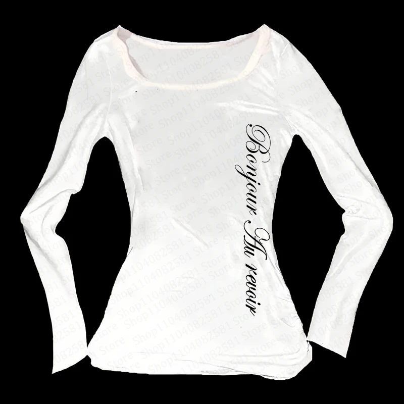 Y2k قمة الموضة الصيف ملابس الشارع Harajuku رسالة مطبوعة تي شيرت غير رسمي كم طويل المرأة فضفاض الشرير نمط أفضل 2000s الفتيات #1