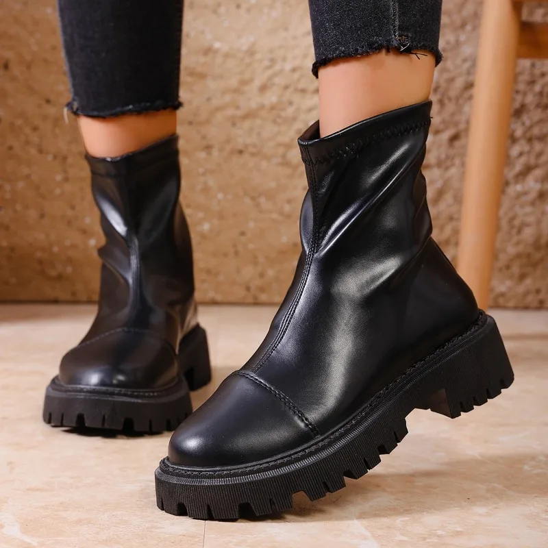 

2025 NEW High Quality and Versatile Retro Women's Short Boots Heightening Zipper Back New Trendy Adult Single Boots