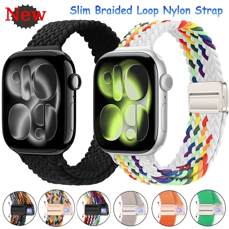 Schlankes geflochtenes Nylonarmband für Apple Watch Ultra 3/2/1 11 10 49/46/42 mm Damenarmband iWatch 9 8 7 6 5 4 SE 45/41 mm 40/44 mm
