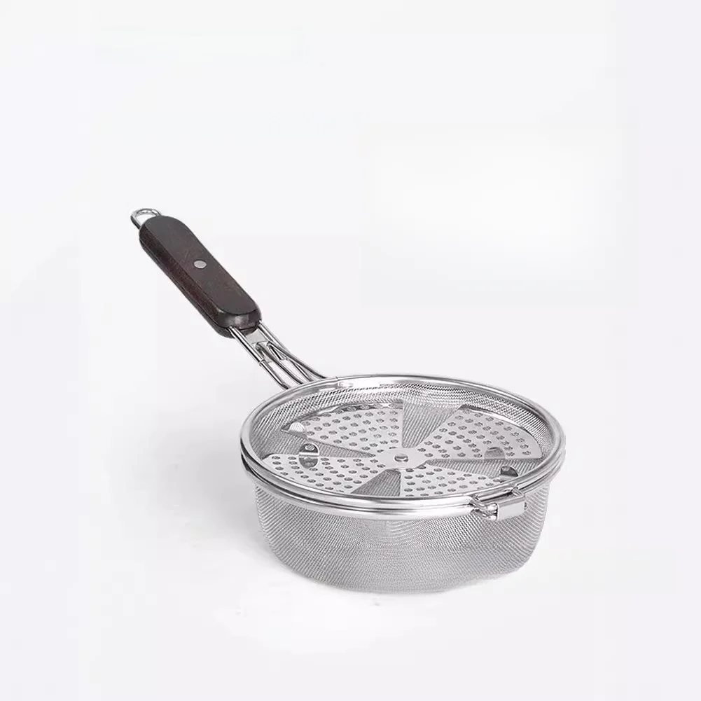 1Pc Silver Four Leaf Clover Design Coffee Bean Roaster Stainless Steel Hand Sieve With Wood Handle For Home Roasting