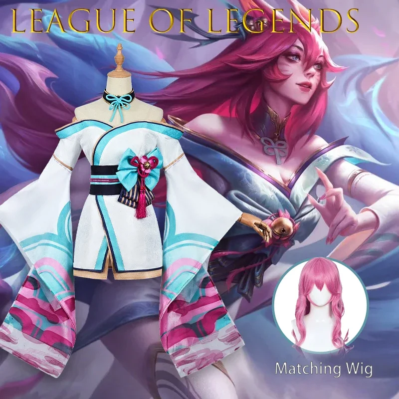 

Cosplay‌ League of Legends Spirit Blossom Ahri Cosplay Costume Nine Tailed Fox Anime Outfit Full Set for Women Halloween